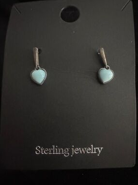 6mm Heart Shape Larimar Stud Drop Earrings Sterling Silver